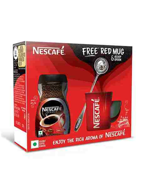 Nescafe Classic Coffee Jar, 200 g with Free Red Mug and Scoop Spoon 